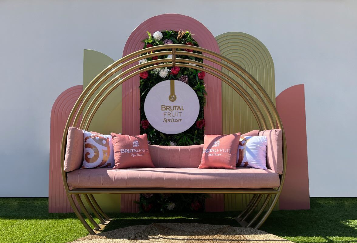 Brutal Fruit brand activation with pink arched seating