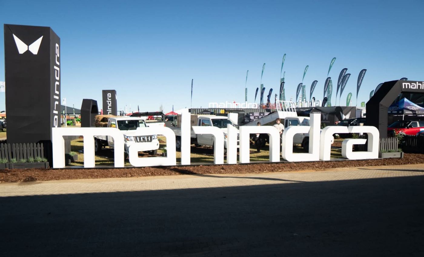 Mahindra NAMPO 2026 exhibition stand with large fabricated letters